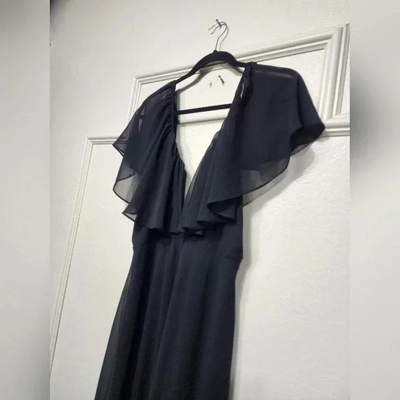 Lulus Stunning Demeanor Black Flutter Sleeve Backless Maxi Dress M Wedding - Picture 10 of 11